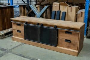 vintage oak industrieel tv meubel