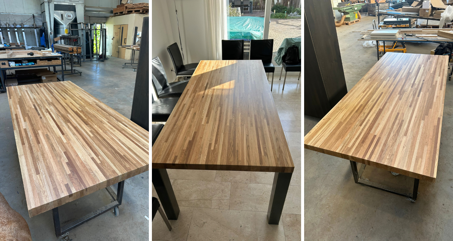 Eiken tafel opnieuw schuren en behandelen, maatwerkproject van Weij Maatwerk en Interieur